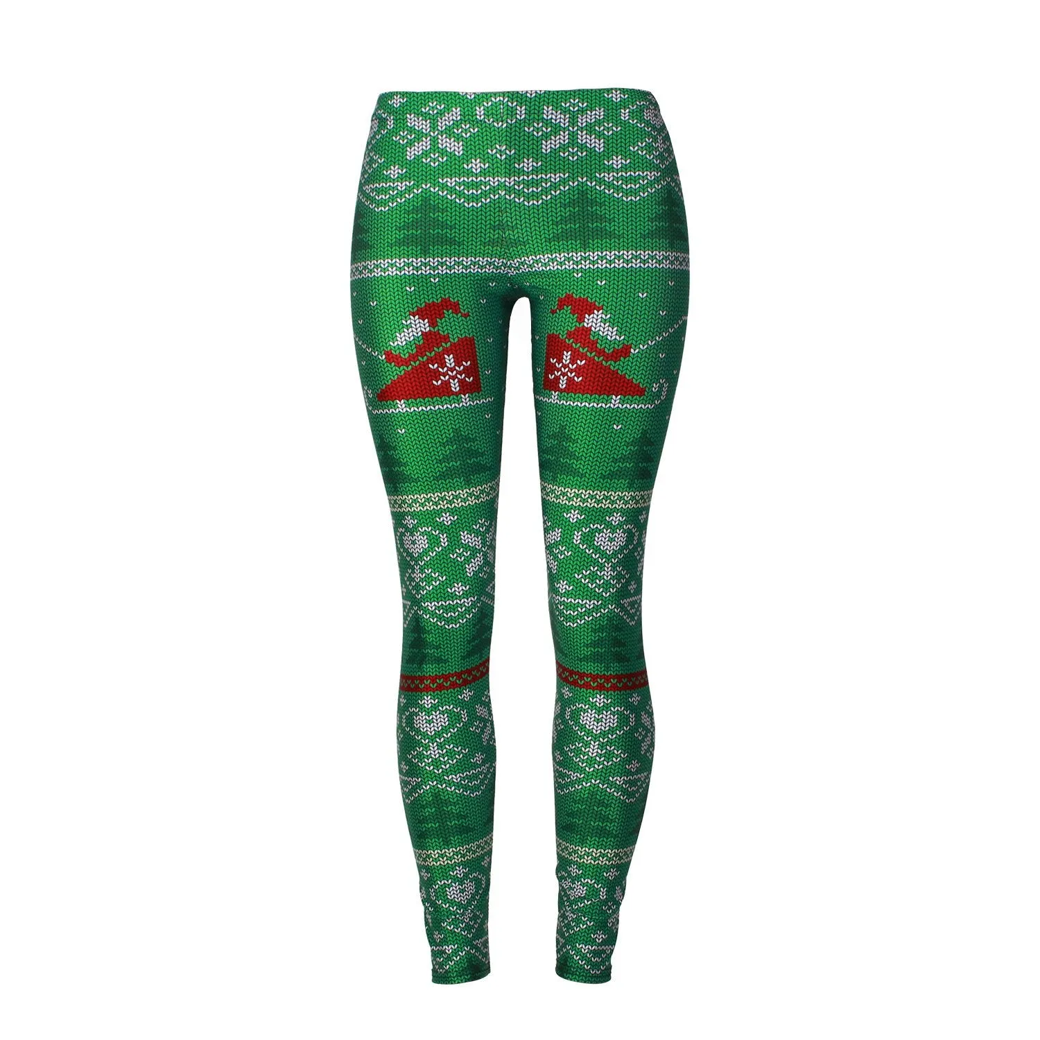 Christmas Digital Print Women Mid Elastic Waist Skinny Leggings