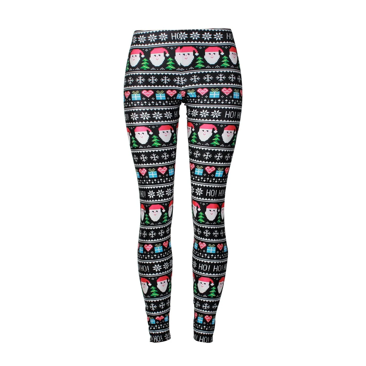 Christmas Digital Print Women Mid Elastic Waist Skinny Leggings
