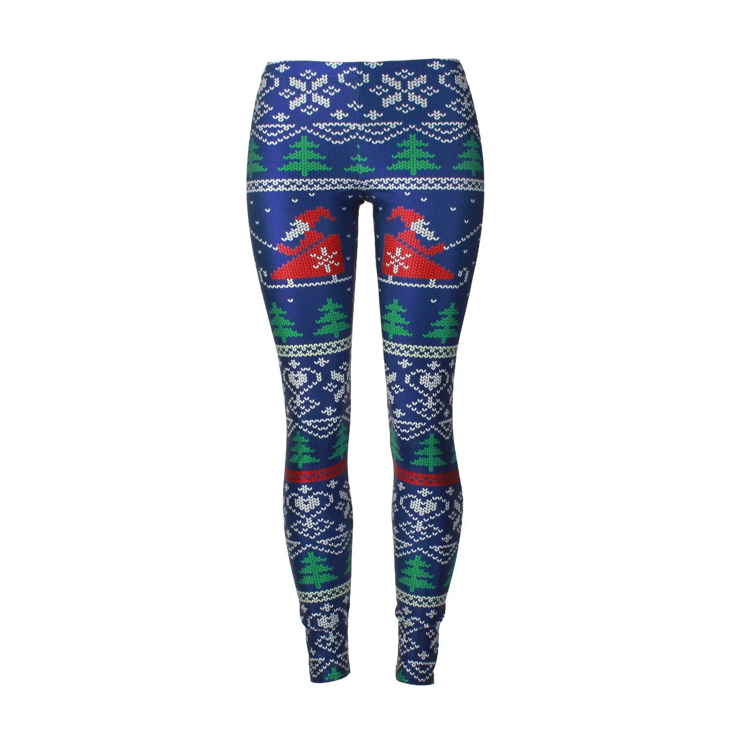 Christmas Digital Print Women Mid Elastic Waist Skinny Leggings