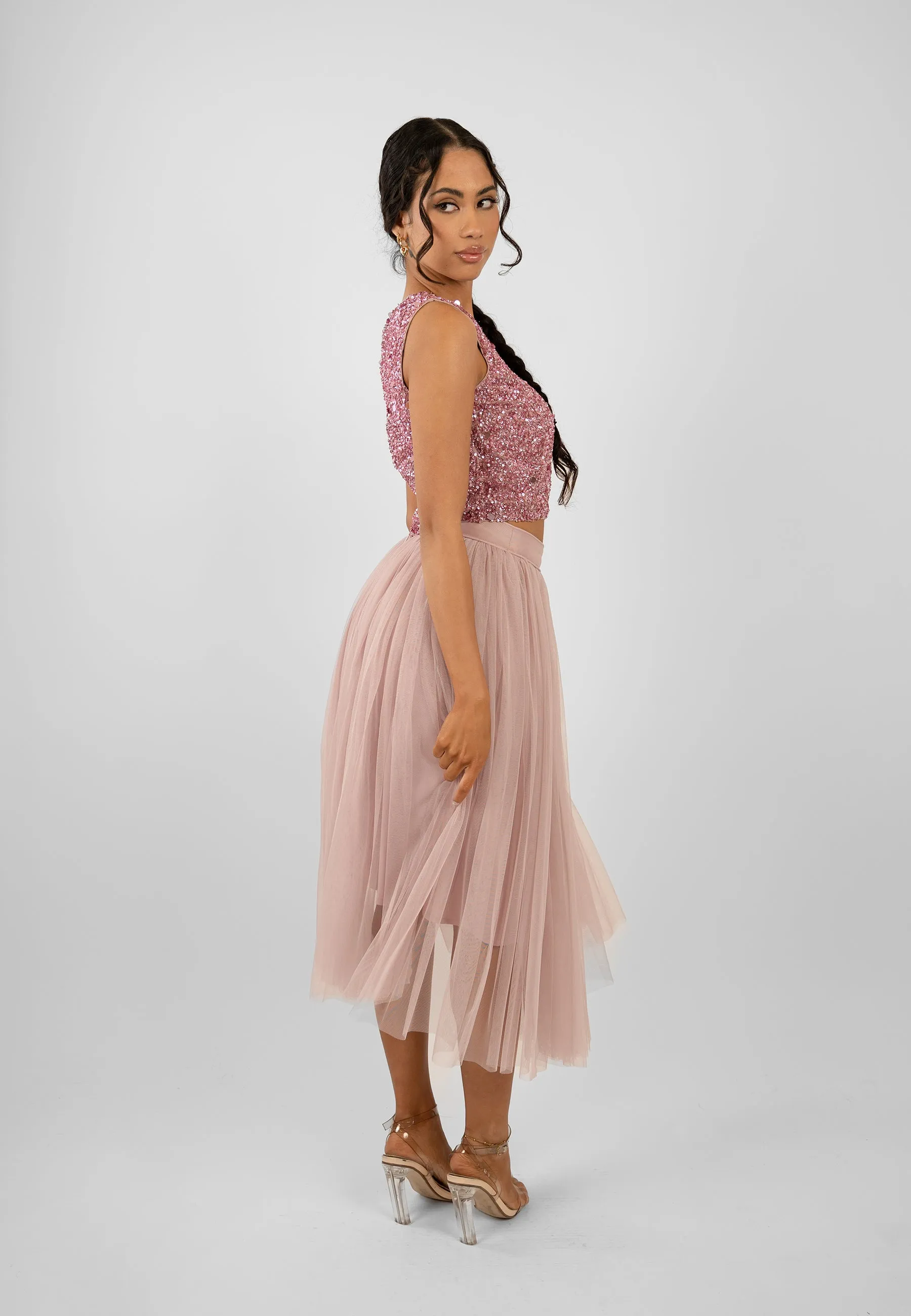 Cleo Pink Tulle Midi Skirt