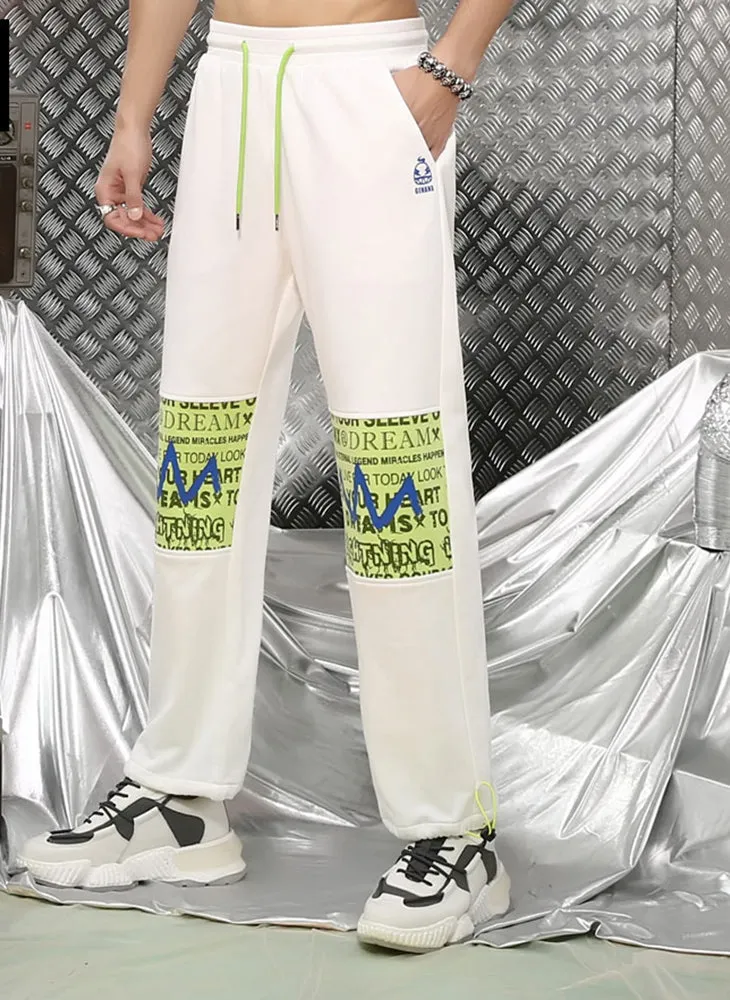Color Block Letter Print Loose Lace-up Casual Pants