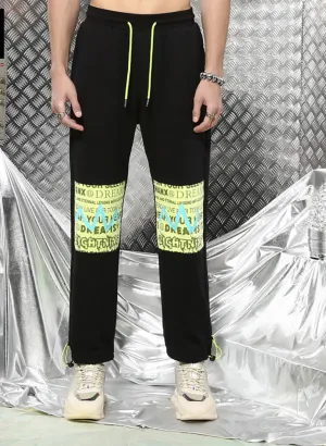 Color Block Letter Print Loose Lace-up Casual Pants