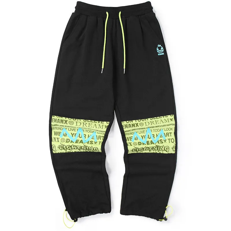 Color Block Letter Print Loose Lace-up Casual Pants