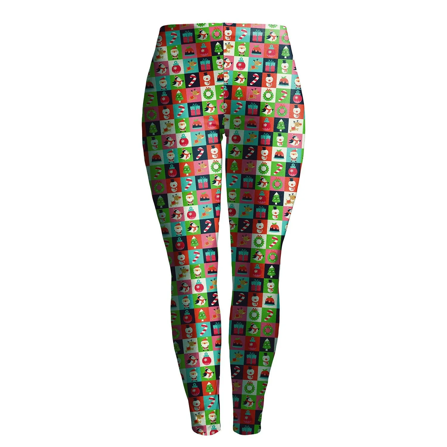 Colorful Print Elastic Waist Women Christmas Party Leggings Pants