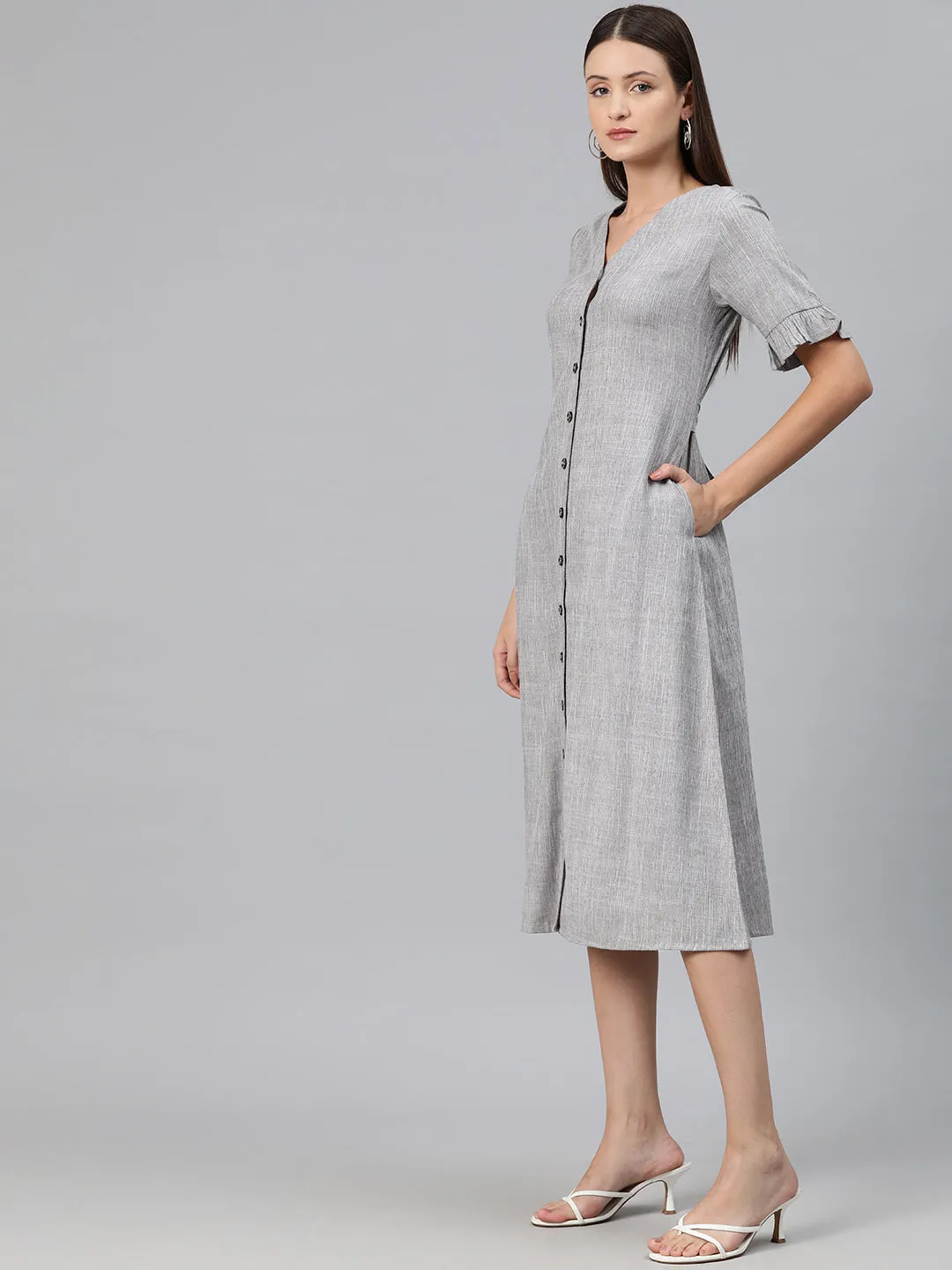 Cottinfab Women Bell Sleeves A-Line Dress