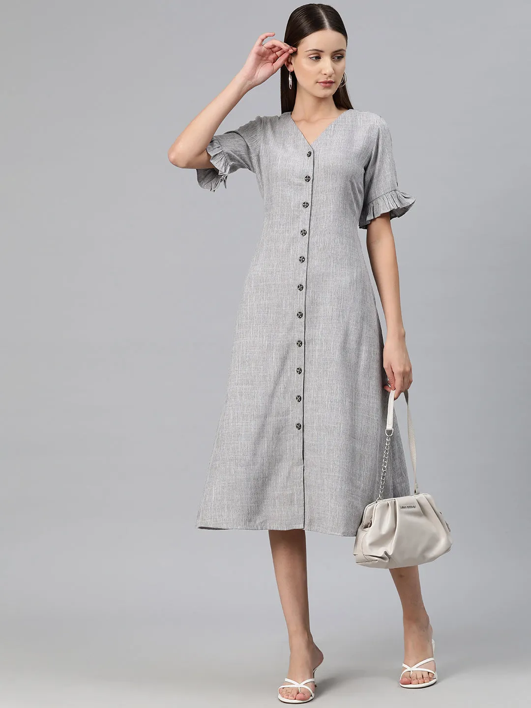 Cottinfab Women Bell Sleeves A-Line Dress