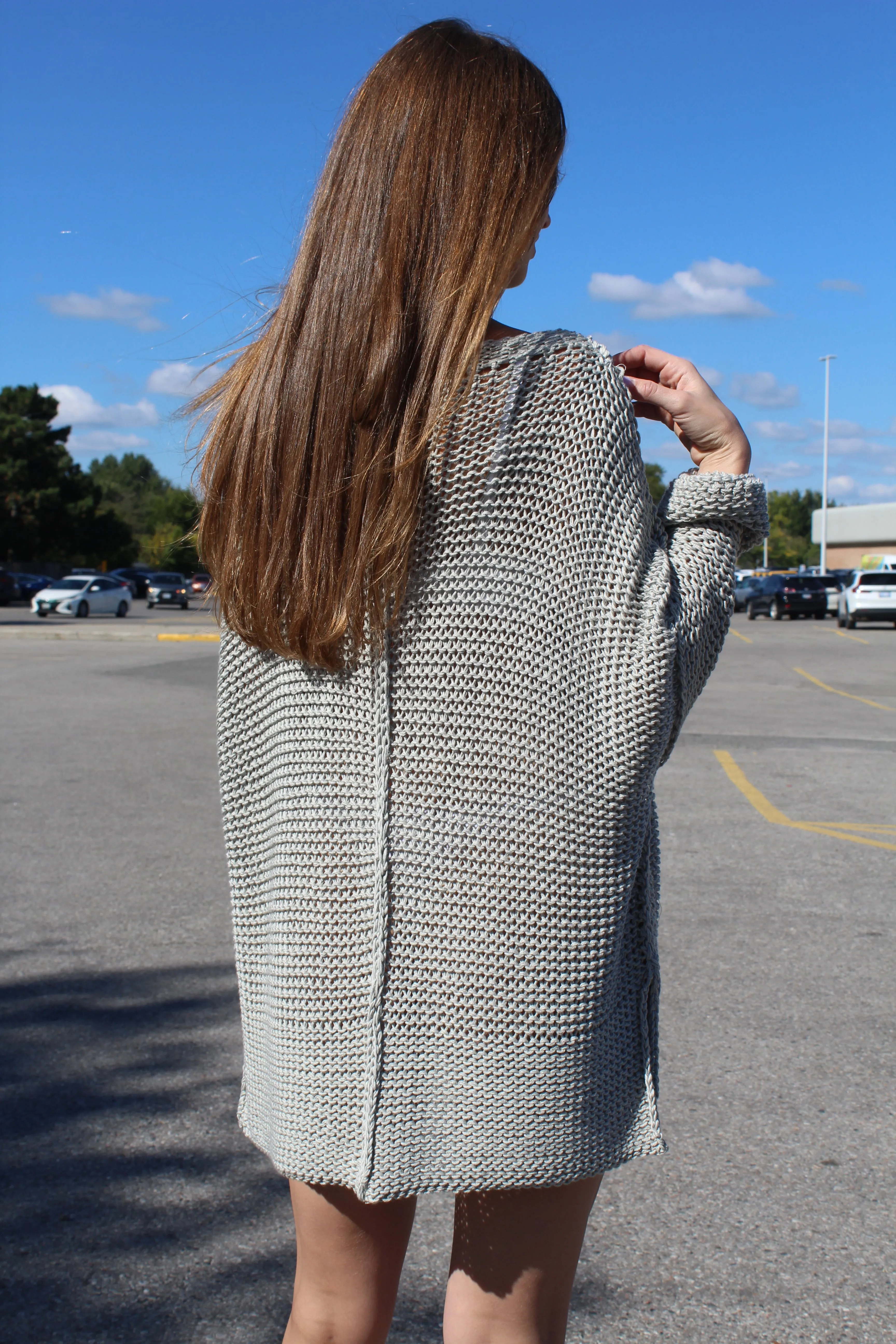 Cotton loose knit sweater dress.