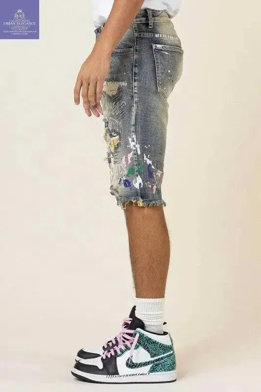 Custom Hand-Painted Logo Denim Bermuda Shorts