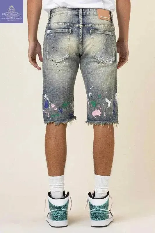 Custom Hand-Painted Logo Denim Bermuda Shorts