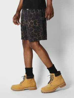 Denim Carpenter Short With Leopard Print
