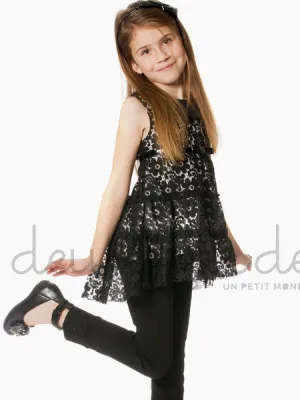 Deux Par Deux Girls Black Lace Tunic Top Sizes 4, 5