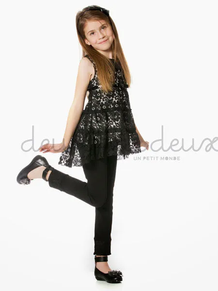 Deux Par Deux Girls Black Lace Tunic Top Sizes 4, 5