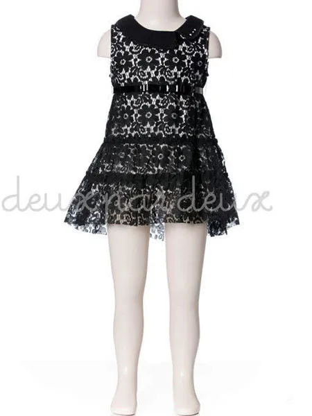 Deux Par Deux Girls Black Lace Tunic Top Sizes 4, 5