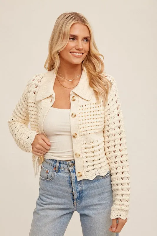 Ecru Scallop Cardigan