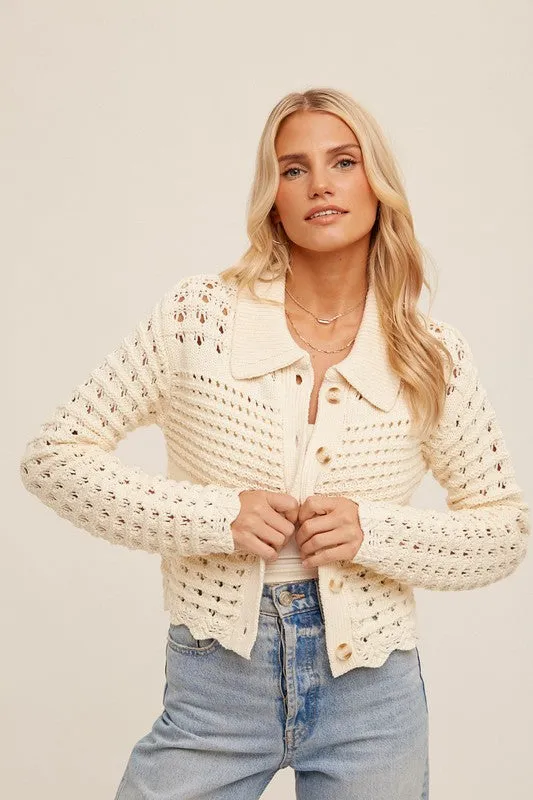Ecru Scallop Cardigan