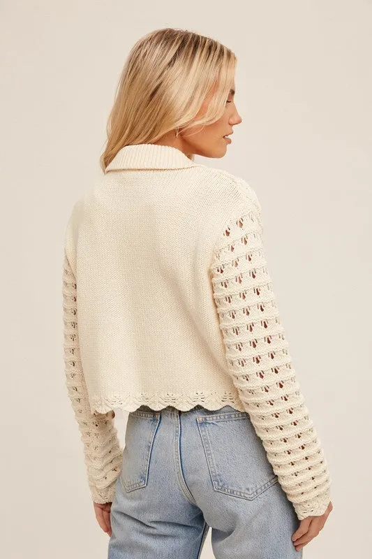 Ecru Scallop Cardigan