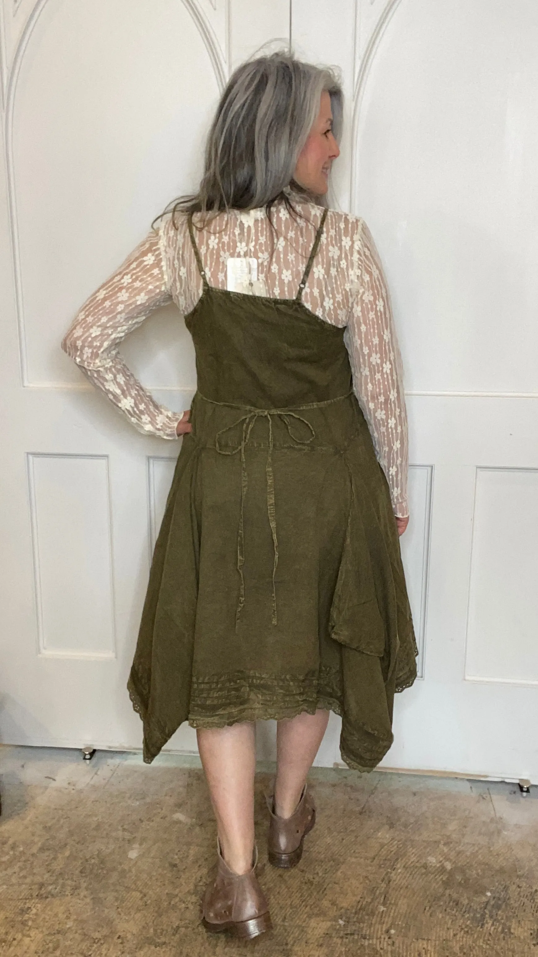 Fit and Flare Tank Dress with Tucks and Lace #215