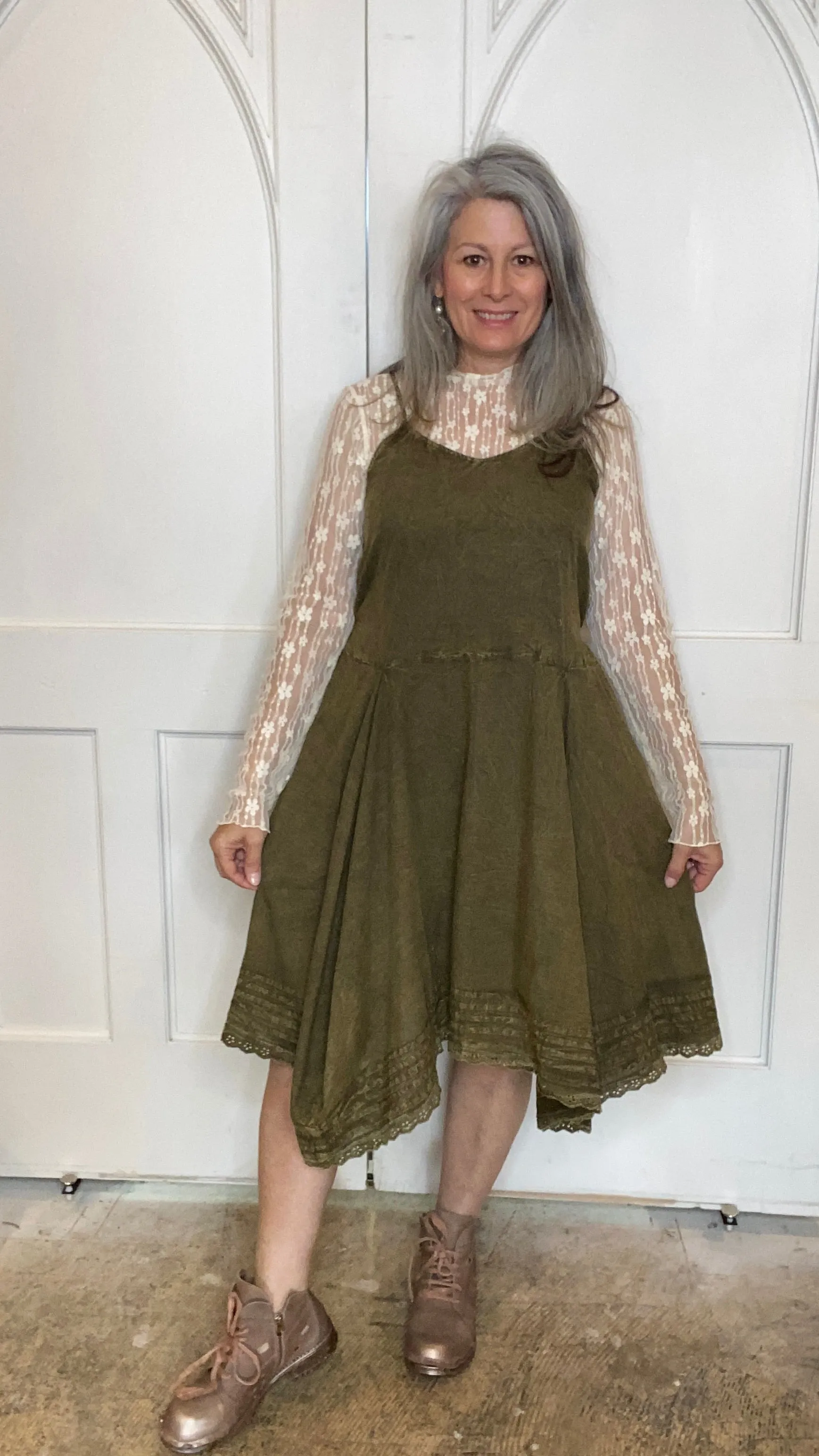Fit and Flare Tank Dress with Tucks and Lace #215