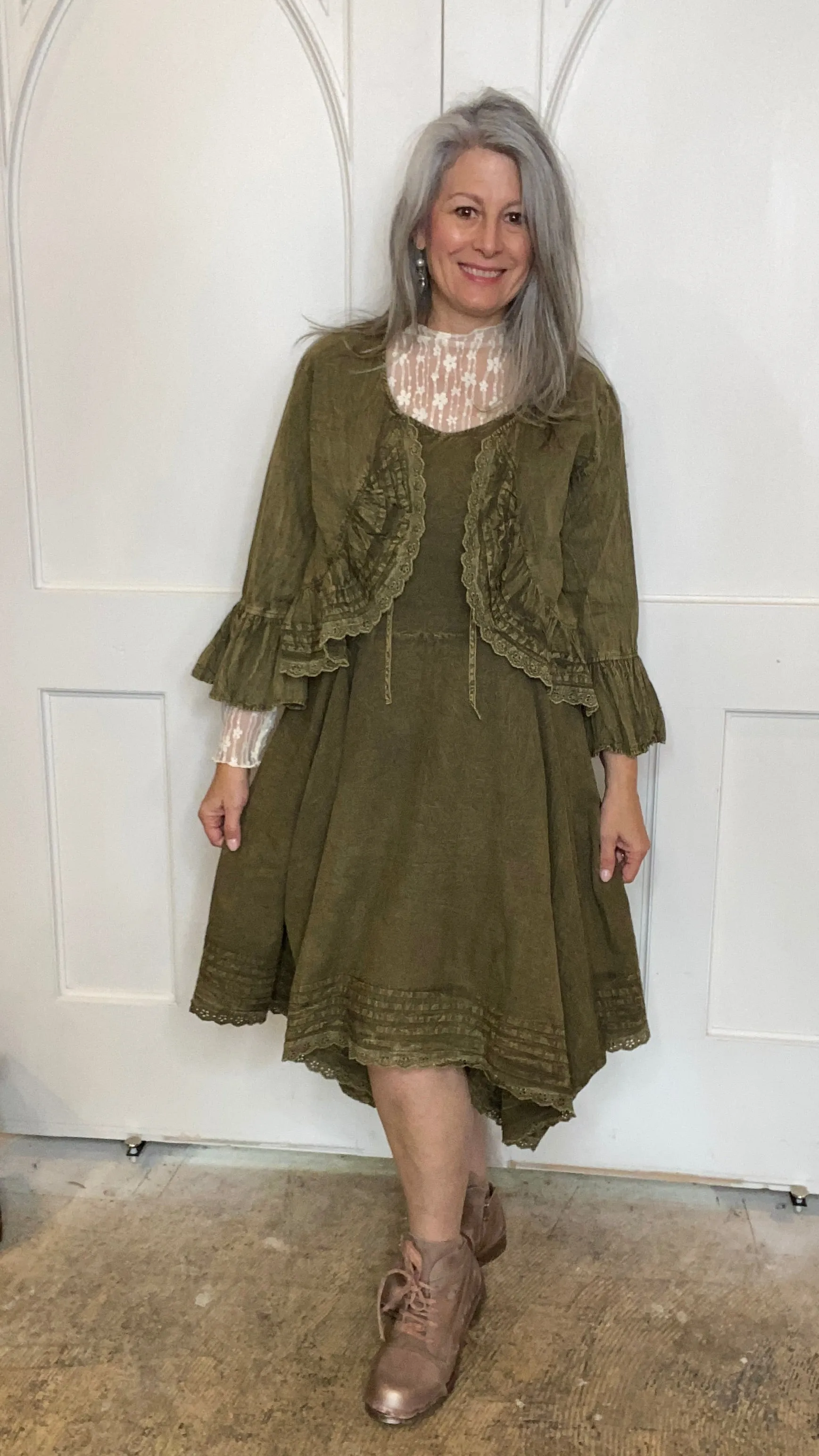 Fit and Flare Tank Dress with Tucks and Lace #215