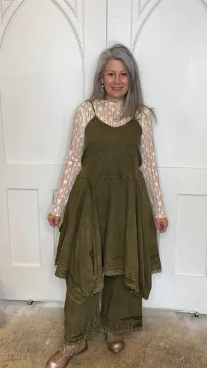 Fit and Flare Tank Dress with Tucks and Lace #215