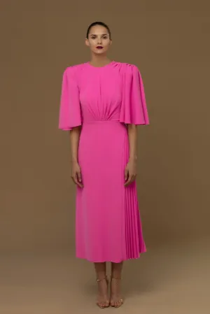 Flared A-line Midi Dress with Oversized Shoulders