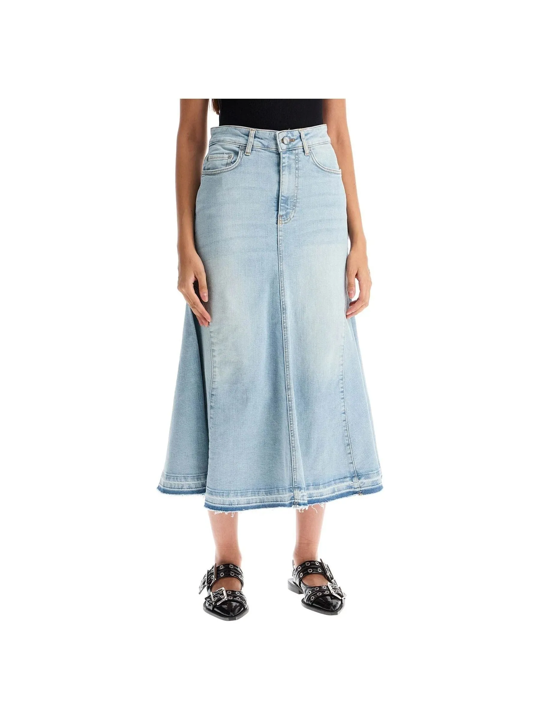 Flared Denim Midi Skirt
