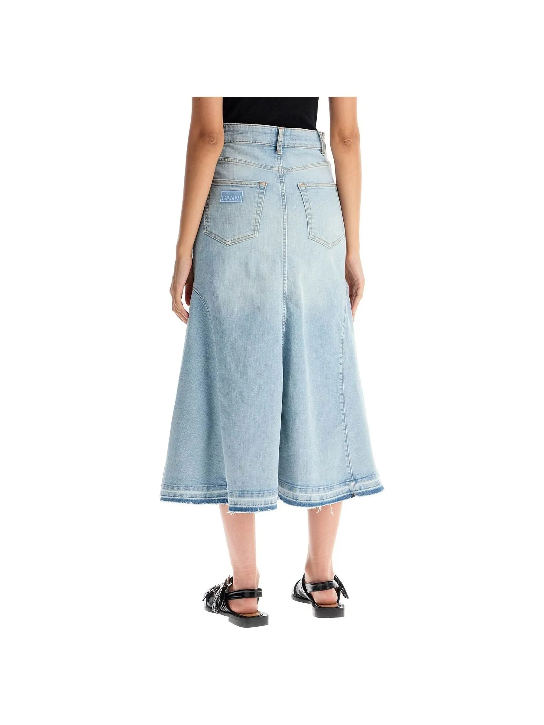 Flared Denim Midi Skirt