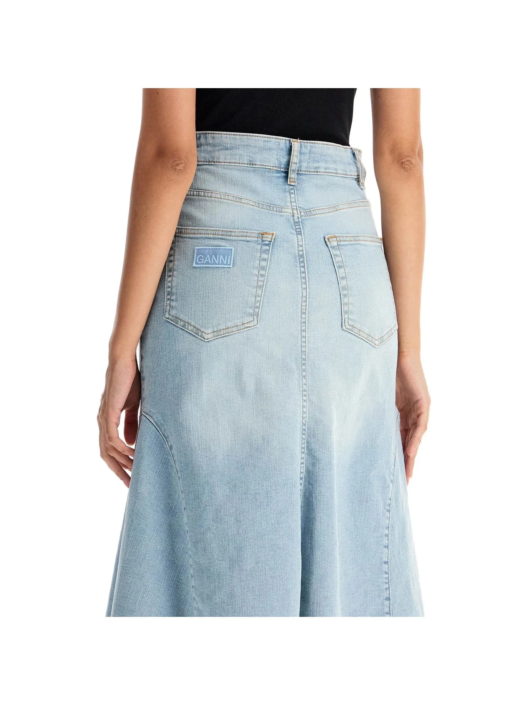 Flared Denim Midi Skirt