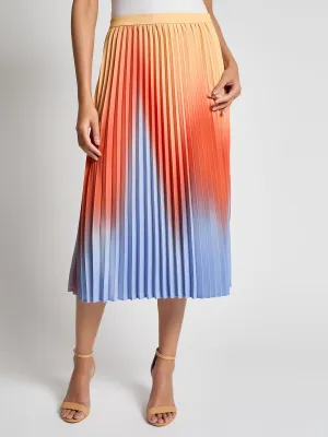 Flared Pleated Ombre Crepe de Chine Midi Skirt - Vanity Fit