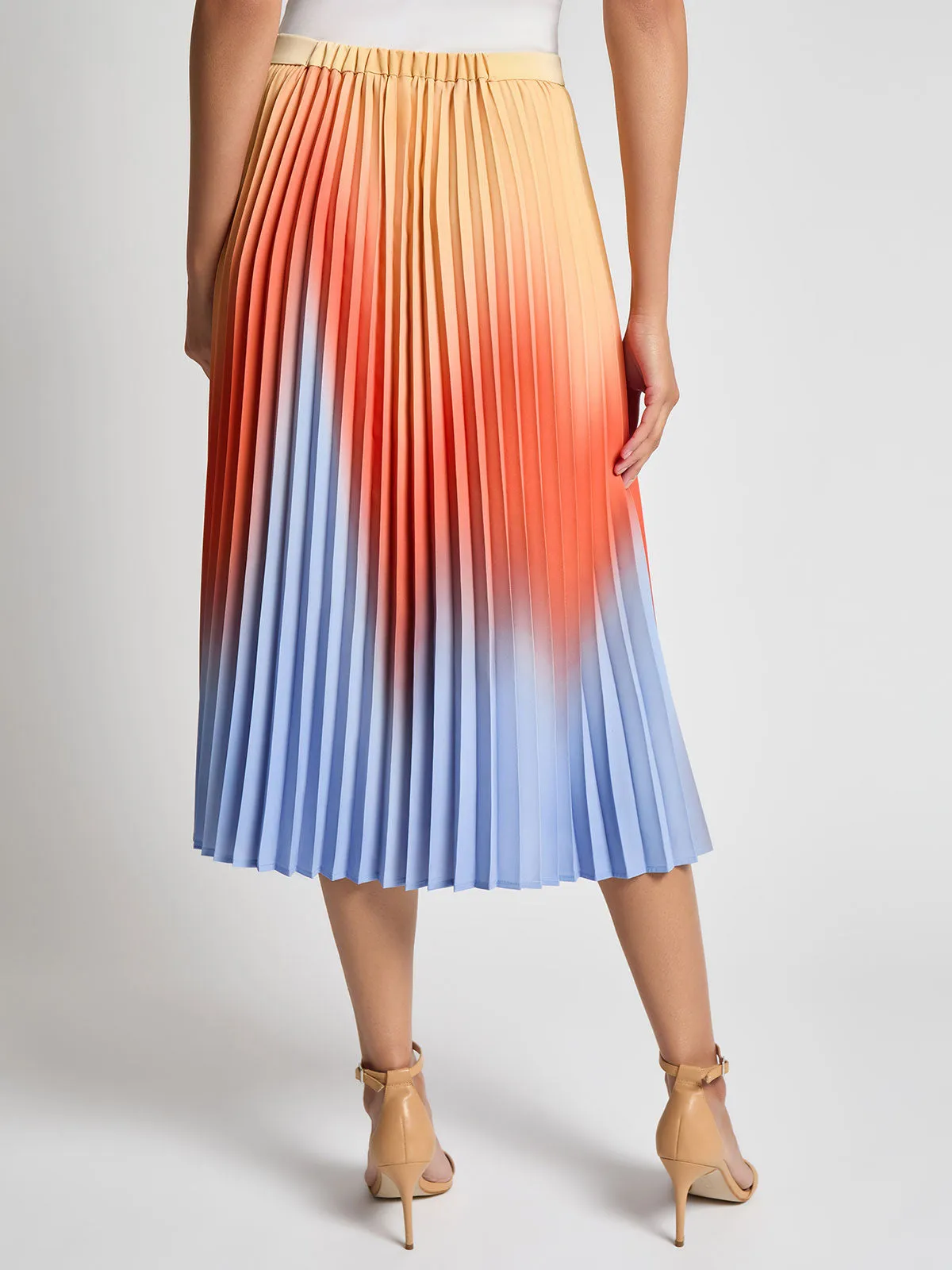 Flared Pleated Ombre Crepe de Chine Midi Skirt - Vanity Fit