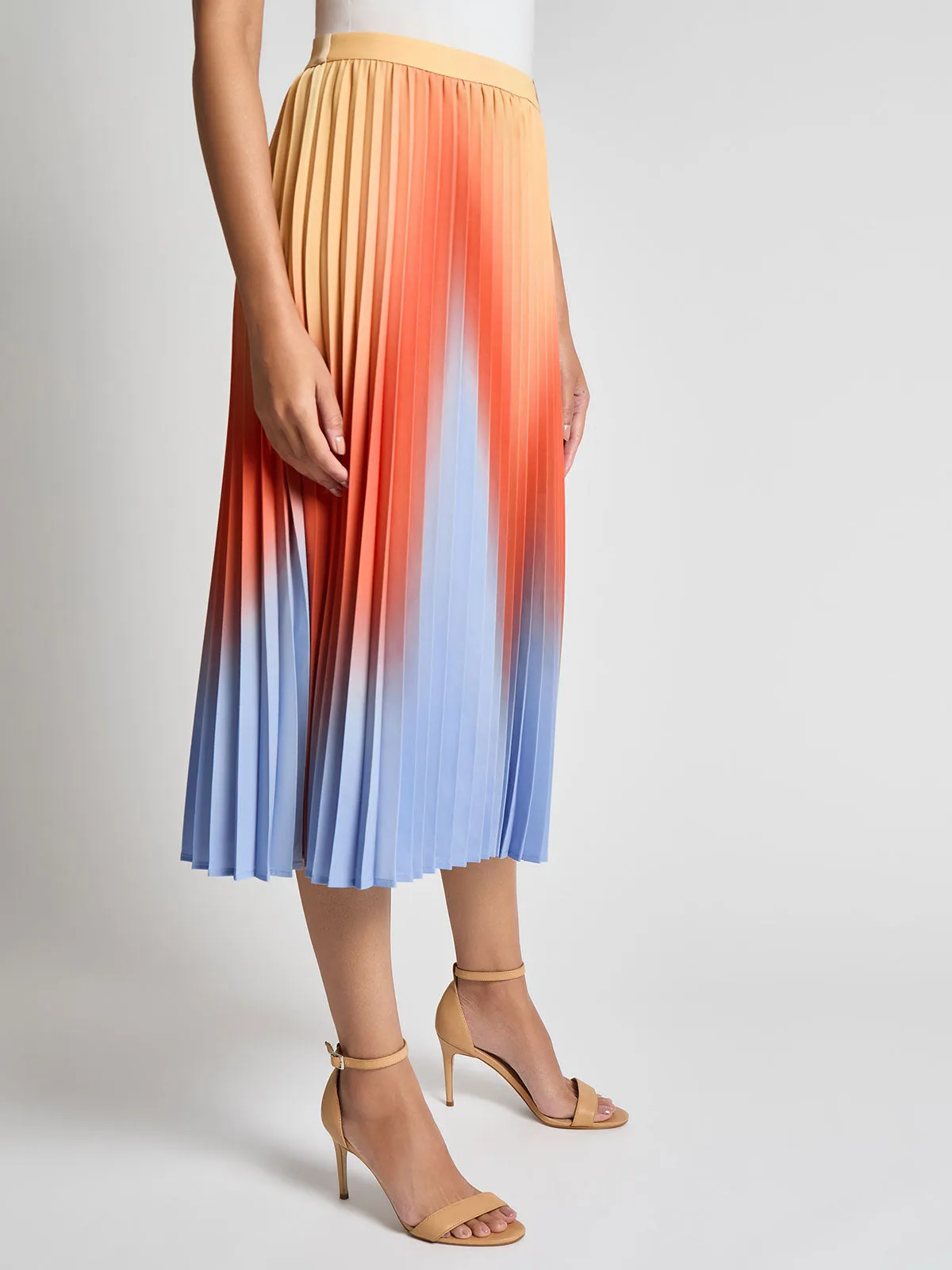 Flared Pleated Ombre Crepe de Chine Midi Skirt - Vanity Fit