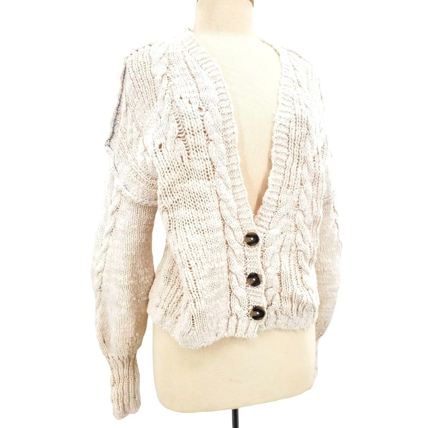 FREE PEOPLE Sandstorm CARDIGAN in IVORY MOON with OCEAN knit Sweater