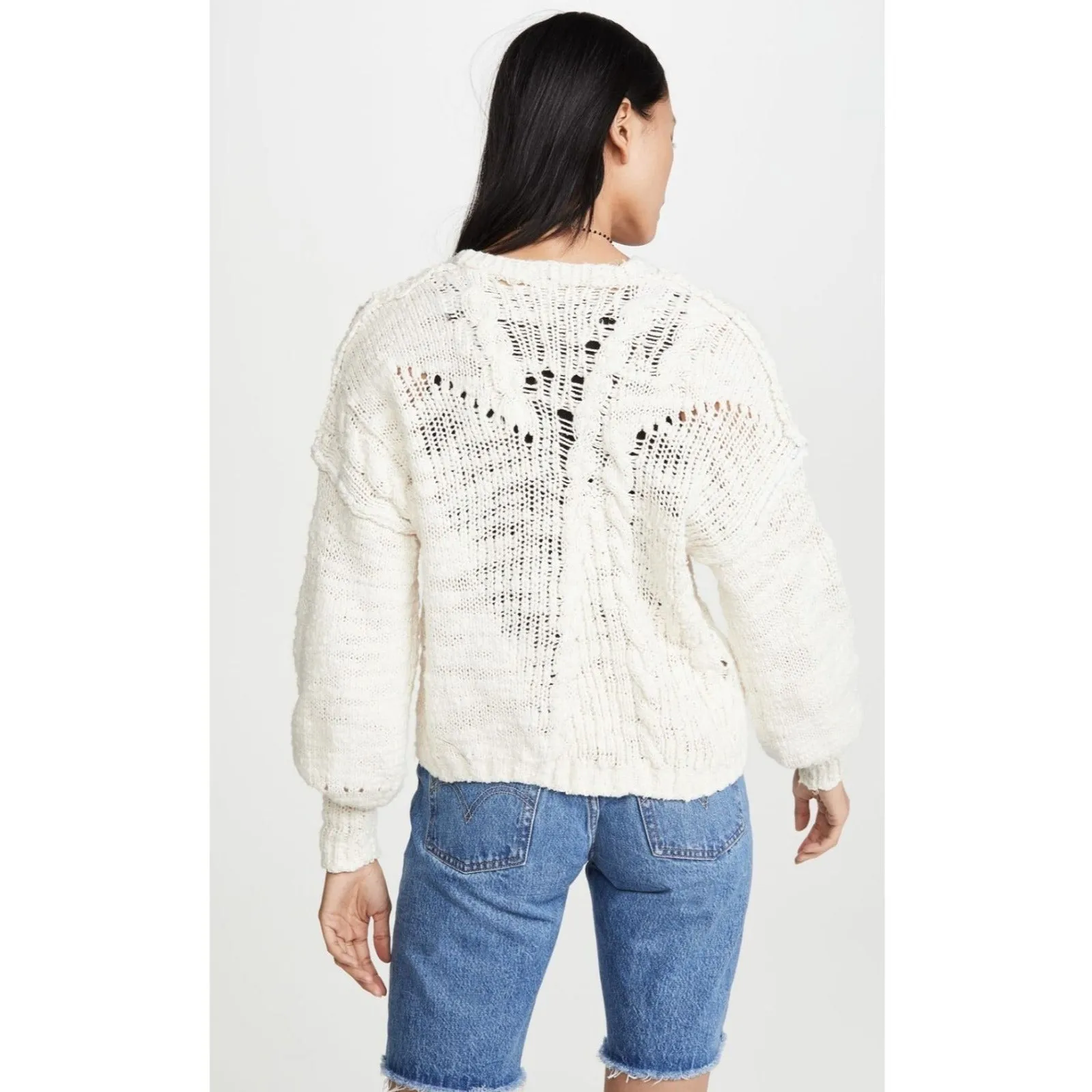 FREE PEOPLE Sandstorm CARDIGAN in IVORY MOON with OCEAN knit Sweater