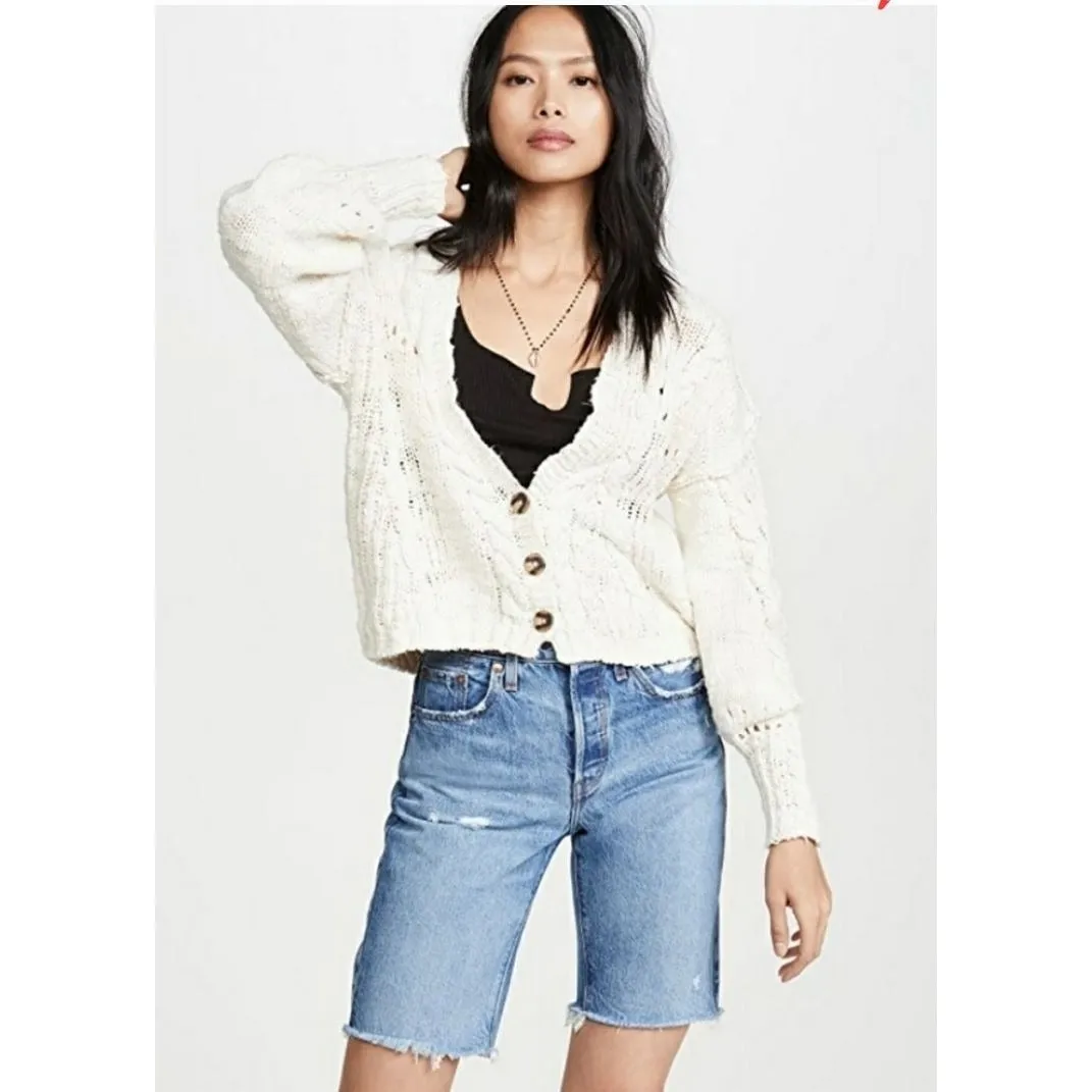 FREE PEOPLE Sandstorm CARDIGAN in IVORY MOON with OCEAN knit Sweater