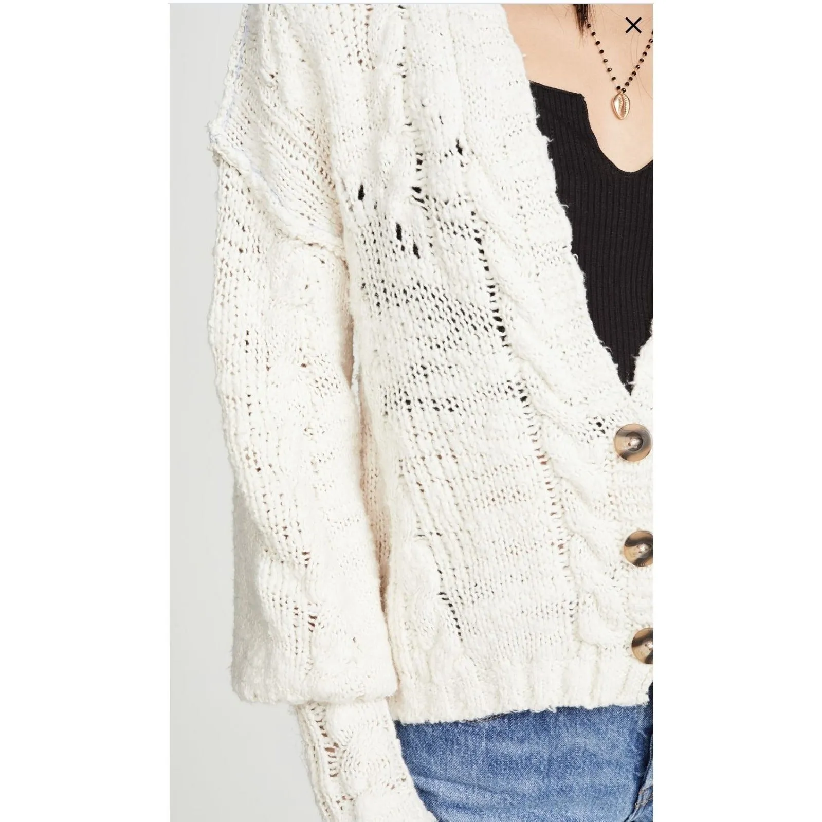 FREE PEOPLE Sandstorm CARDIGAN in IVORY MOON with OCEAN knit Sweater