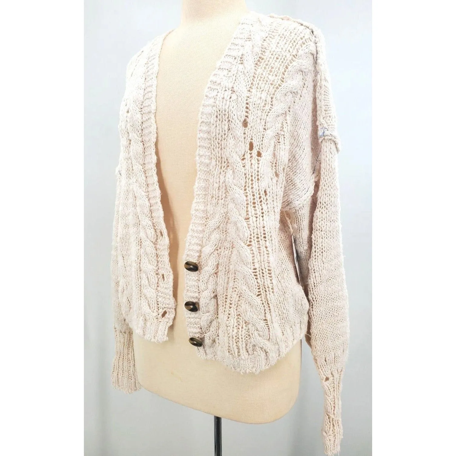 FREE PEOPLE Sandstorm CARDIGAN in IVORY MOON with OCEAN knit Sweater