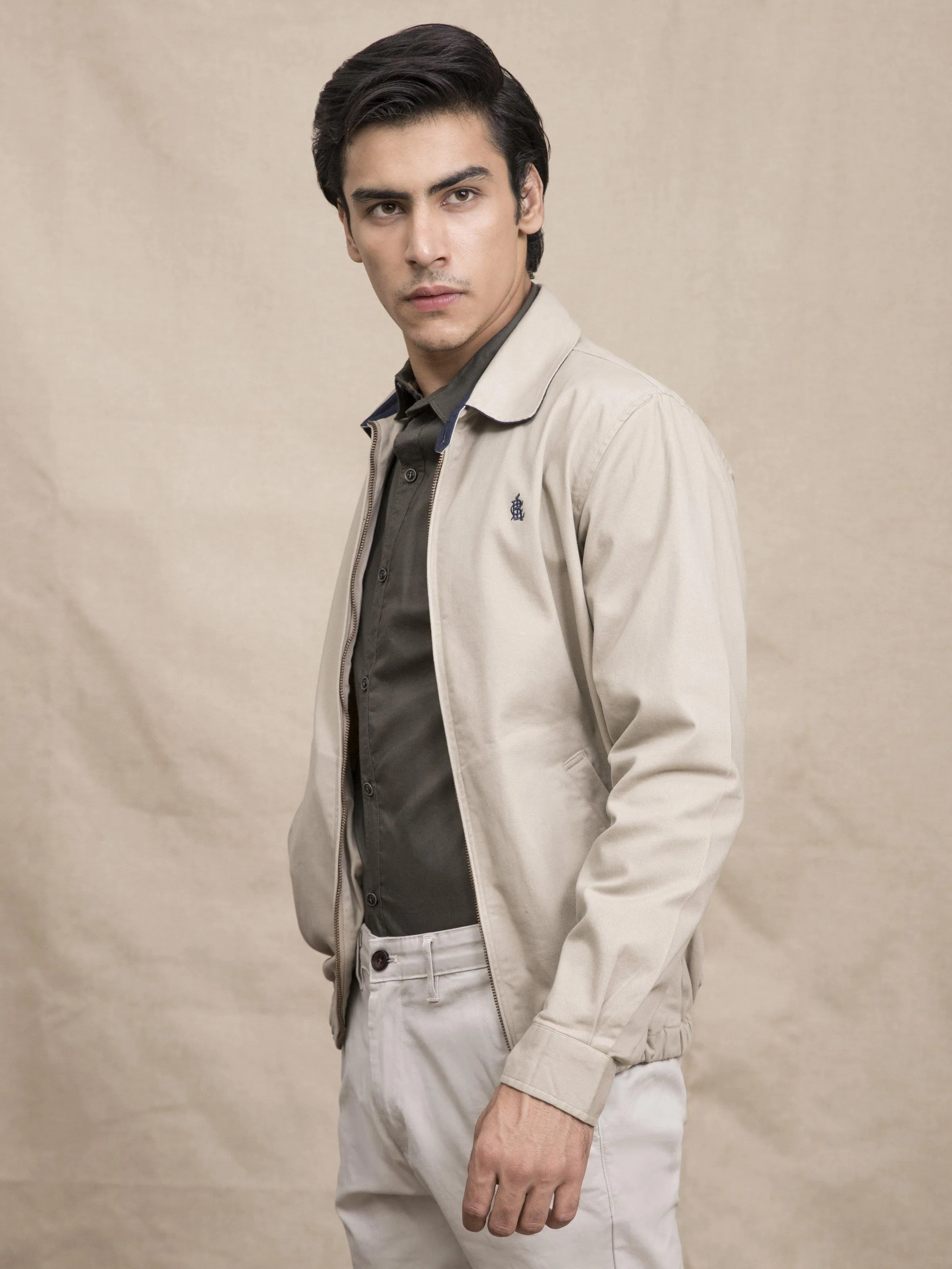 FULL SLEEVE COLLAR  LIGHT KHAKI JACKET