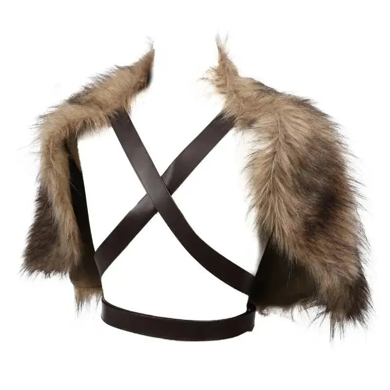 Fur Wrap Shoulder Drape Mantle with Leather Belt