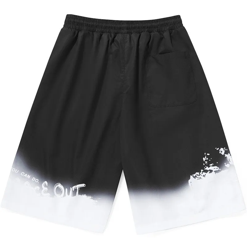 Gradient Color Block Letter Graffiti Print Loose Shorts