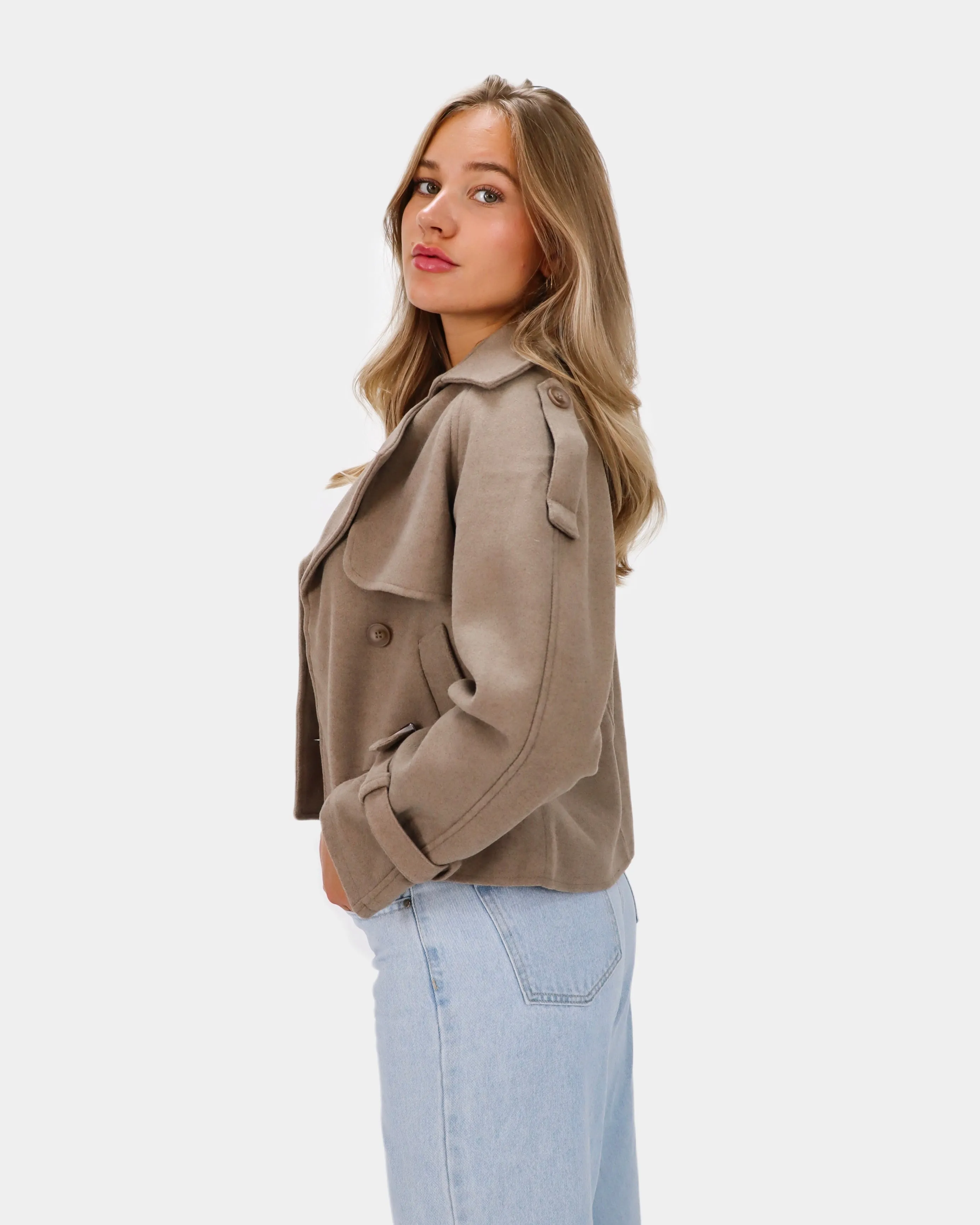 Hannah Cropped Trench Coat Taupe