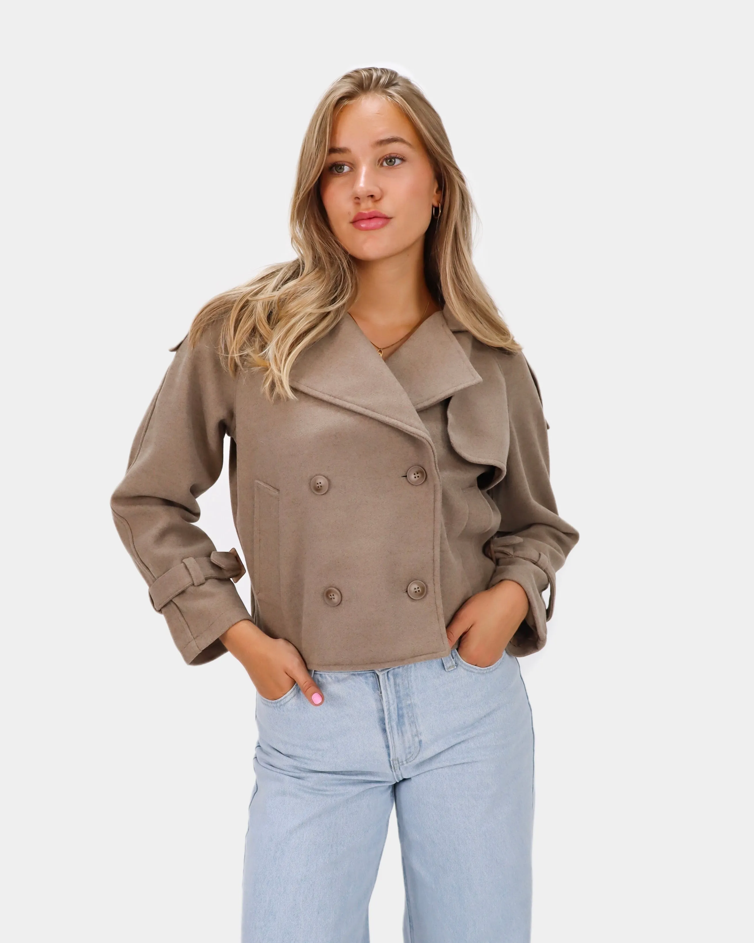 Hannah Cropped Trench Coat Taupe