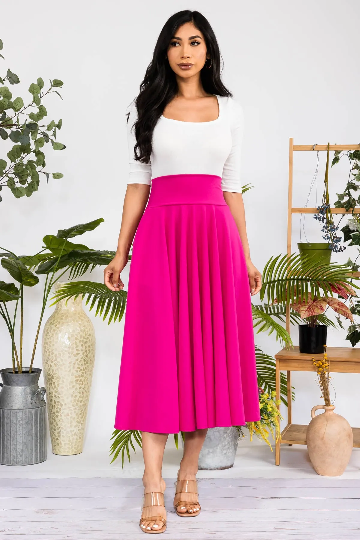 HH746R-S - SOLID MIDI SKIRT
