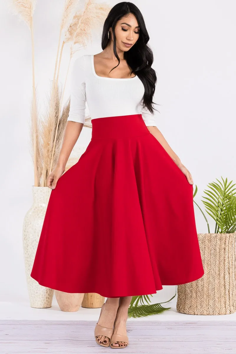 HH746R-S - SOLID MIDI SKIRT