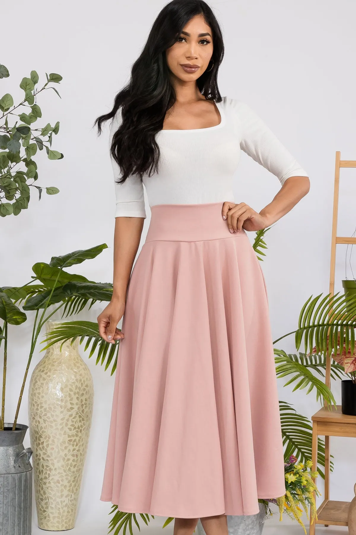 HH746R-S - SOLID MIDI SKIRT