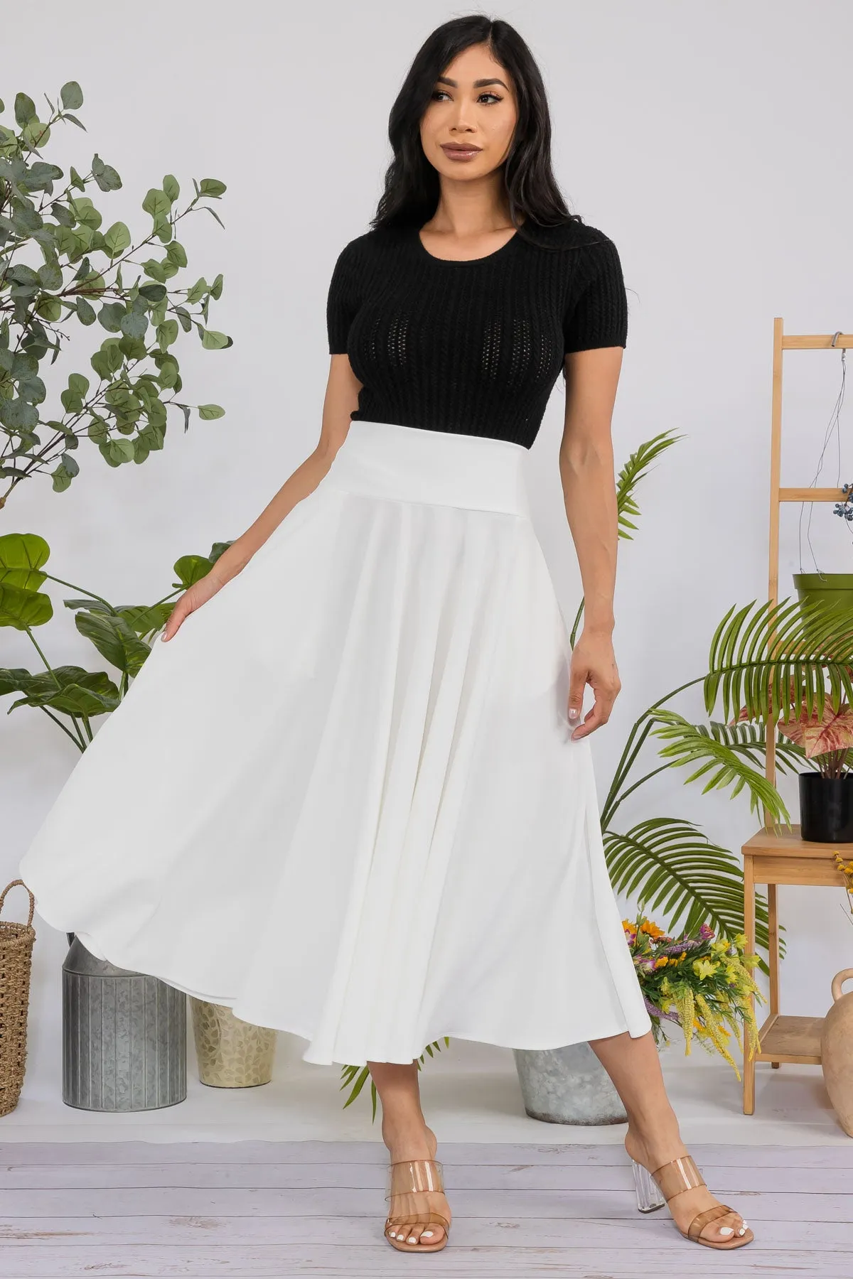 HH746R-S - SOLID MIDI SKIRT