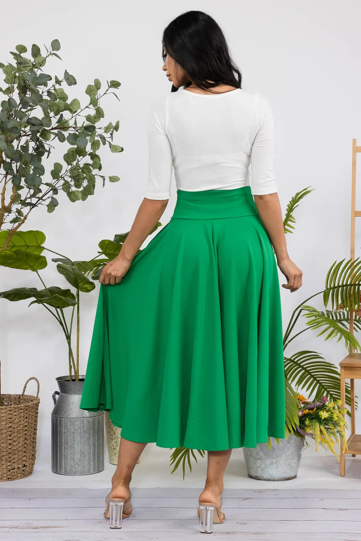 HH746R-S - SOLID MIDI SKIRT