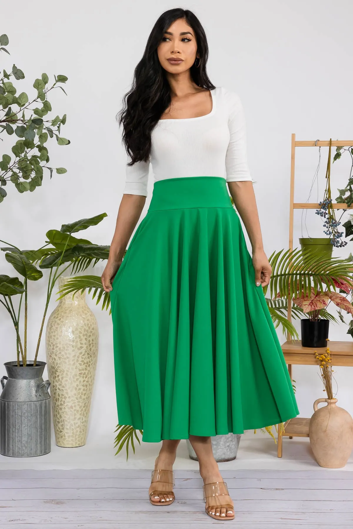 HH746R-S - SOLID MIDI SKIRT