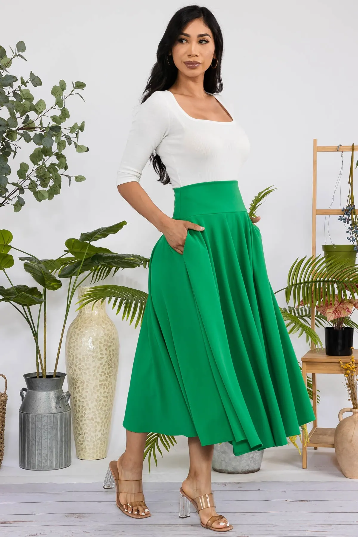 HH746R-S - SOLID MIDI SKIRT