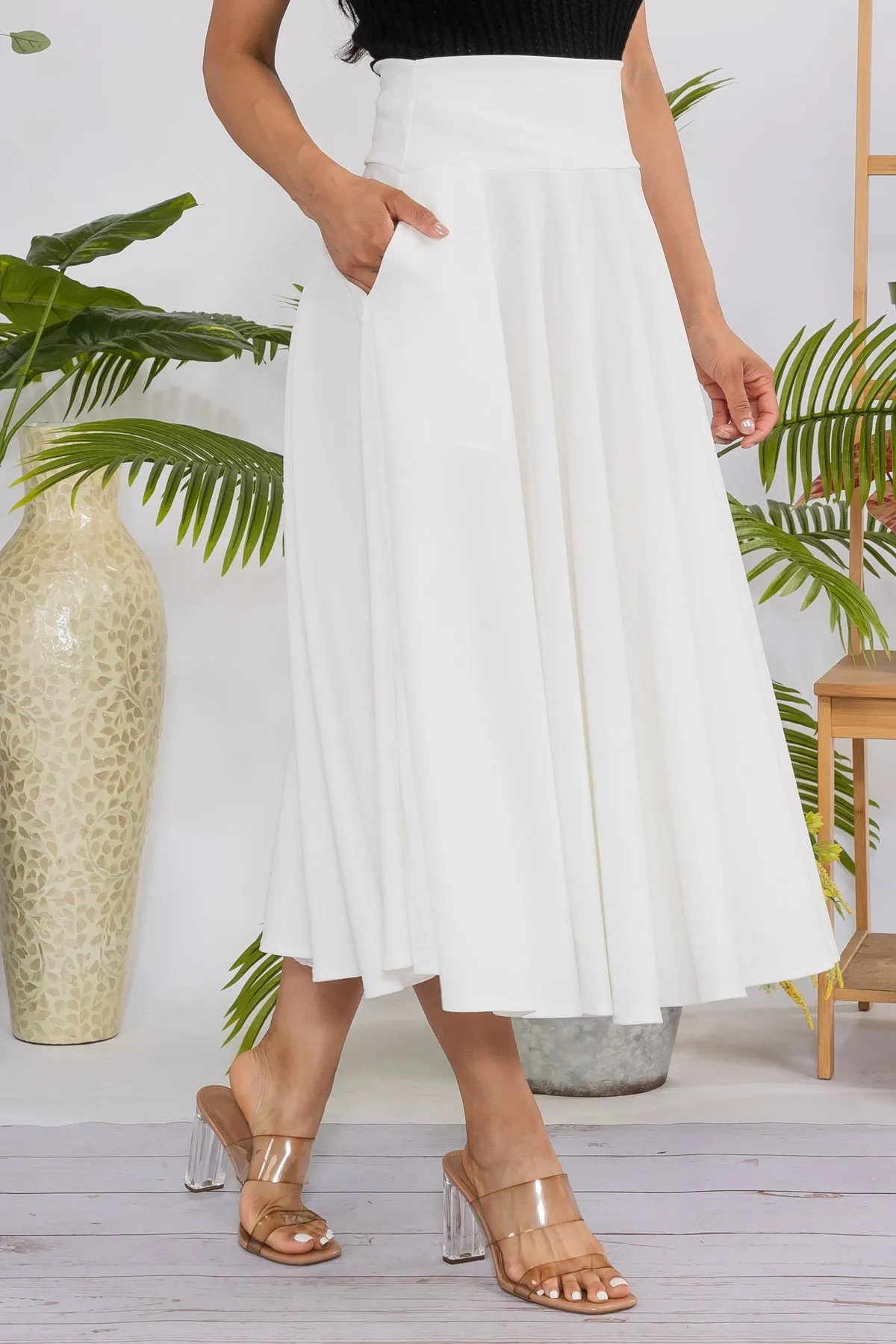 HH746R-S - SOLID MIDI SKIRT