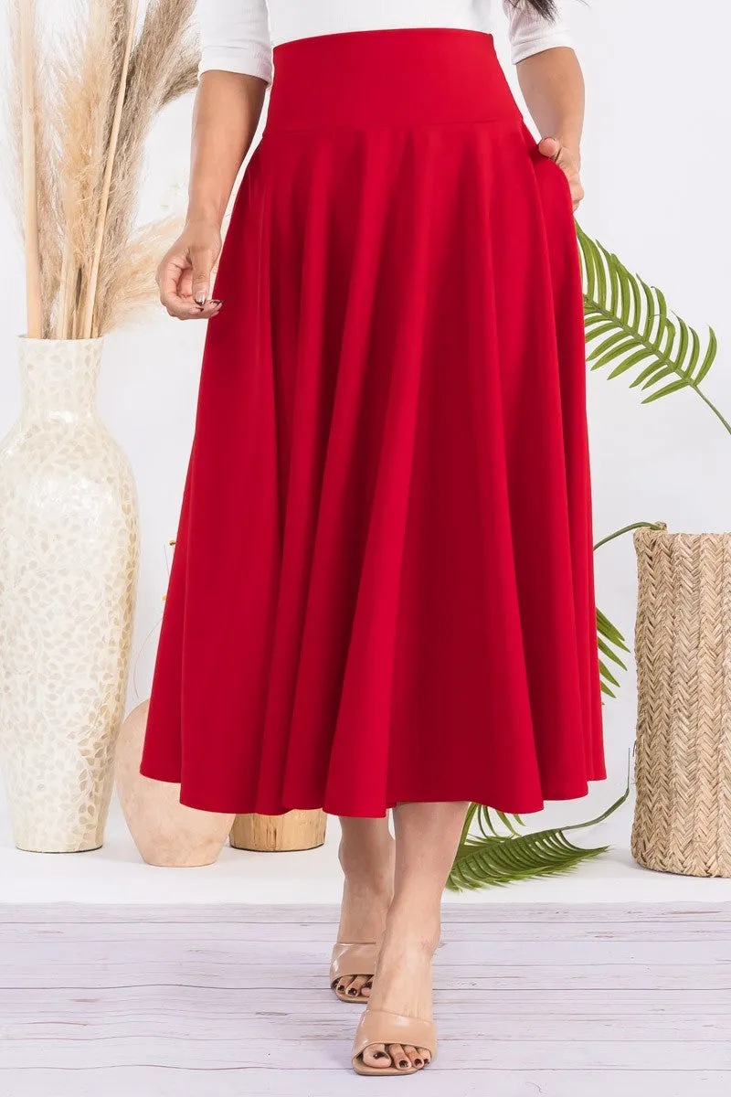 HH746R-S - SOLID MIDI SKIRT